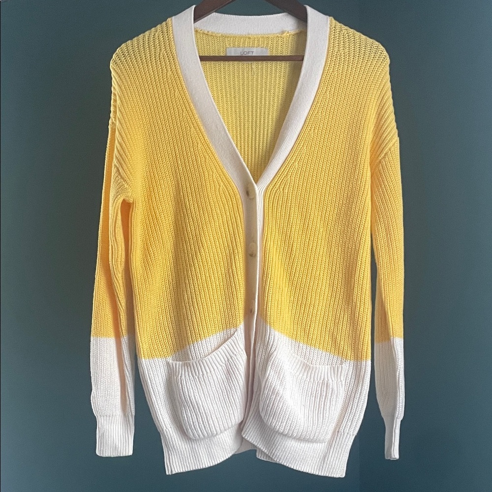 LOFT Yellow and white  Cardigan Sweater